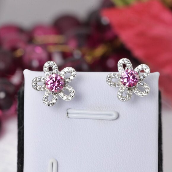 Certified 1ct Moissanite Pink Moissanite Earrings 925 Sterling - Picture 1 of 5